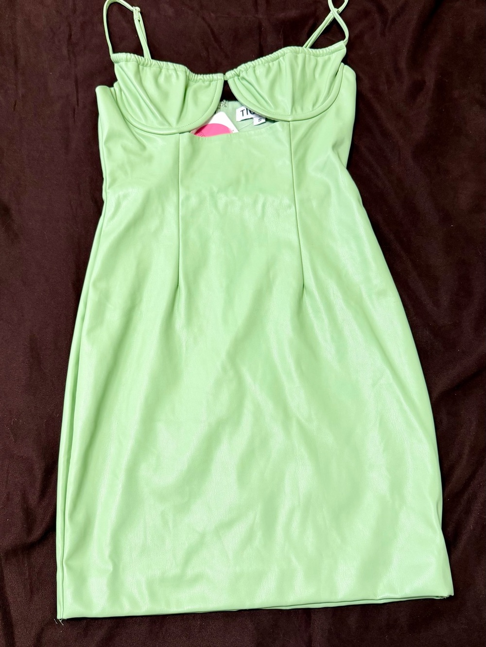 Green Faux Leather Mini Dress with Underwire Detail